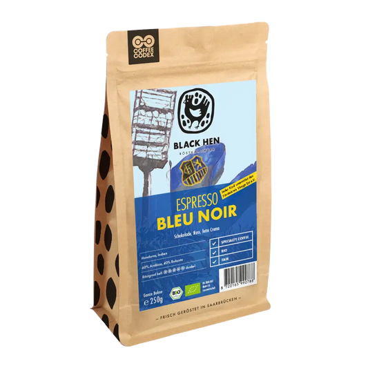 Bio Espresso Bleu Noir from Black Hen - Rich nut-chocolate blend with notes of caramel, ideal for milky beverages.