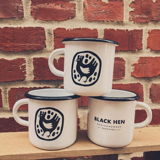 Black Hen Emaille-Tasse